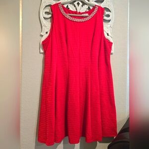 Red Rhinestone Beaded Fit & Flare - 24W
